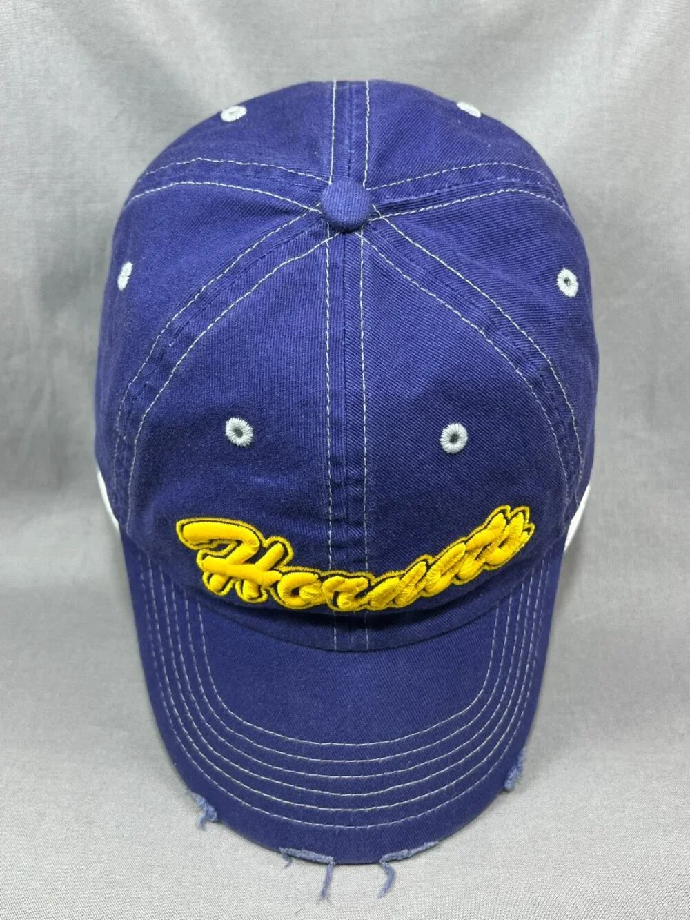My Town Originals Hornets Hat Blue Yellow Distressed Script Adjustable Dad Cap